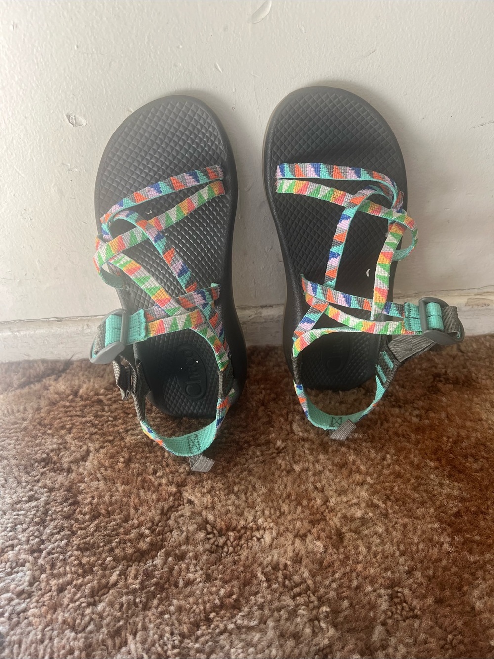 Chaco Kids Multicolor Strap Sandals with Teal Accents